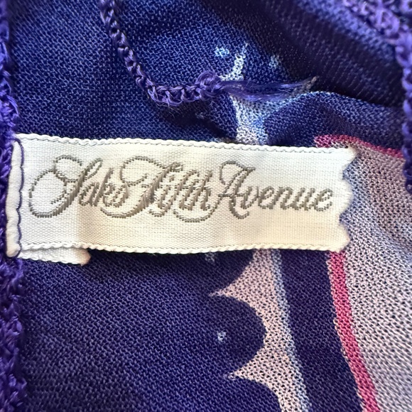 Vintage Saks Fifth Avenue Floral Scarf | Dark Purple Square with Fringe - Picture 9 of 10